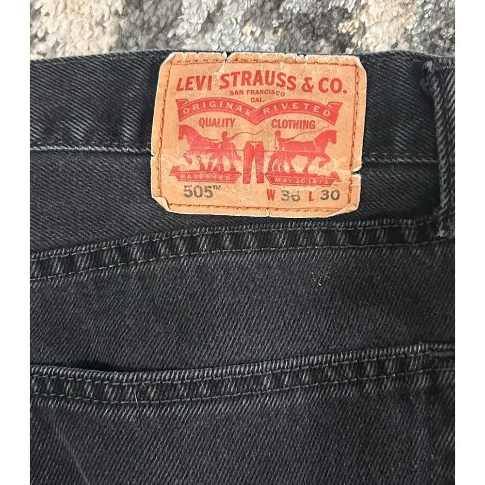 Levi's 505 Regular Fit Jeans Mens 36x30 Faded Black Straight Leg Denim